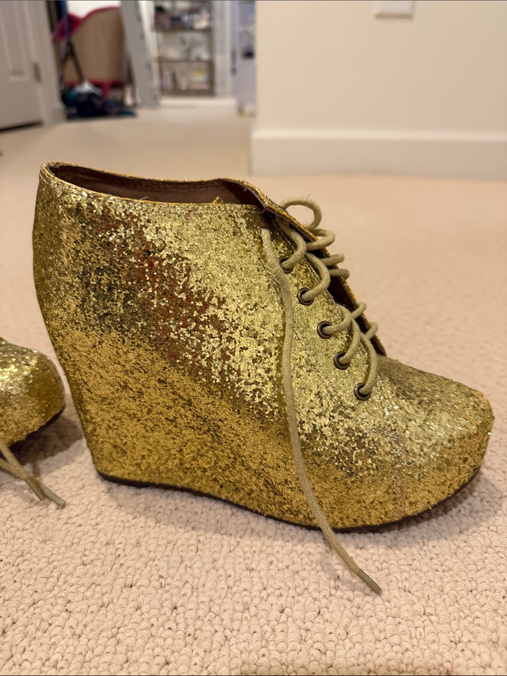 Jeffrey Campbell Gold Glitter Lace-Up Ankle Boots - Picture 5 of 7